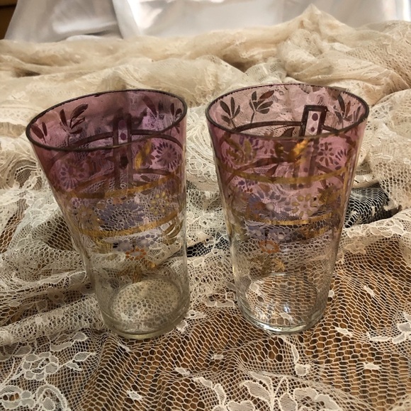 Set of 2 Vintage Juice Glasses Hand Painted Purple Ombré - Picture 3 of 13
